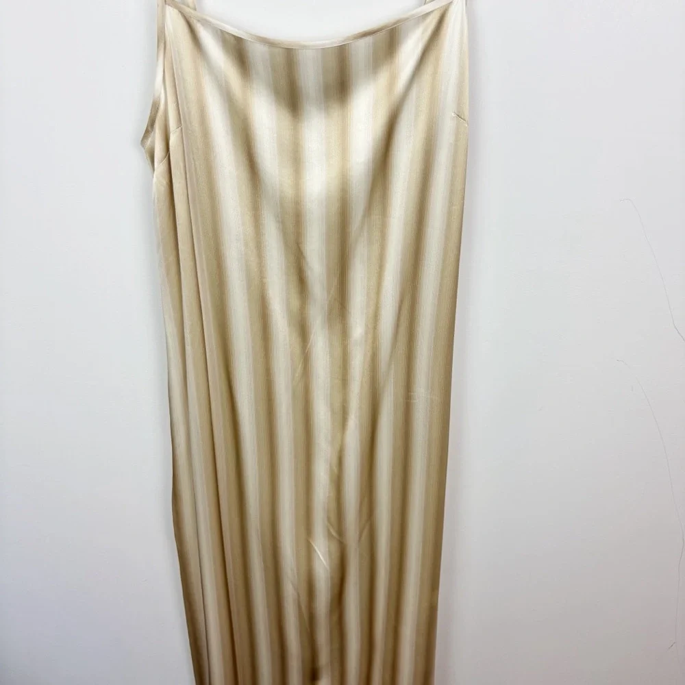Madewell Silk Midi Slip Dress Faded Khaki Stripe Size 8